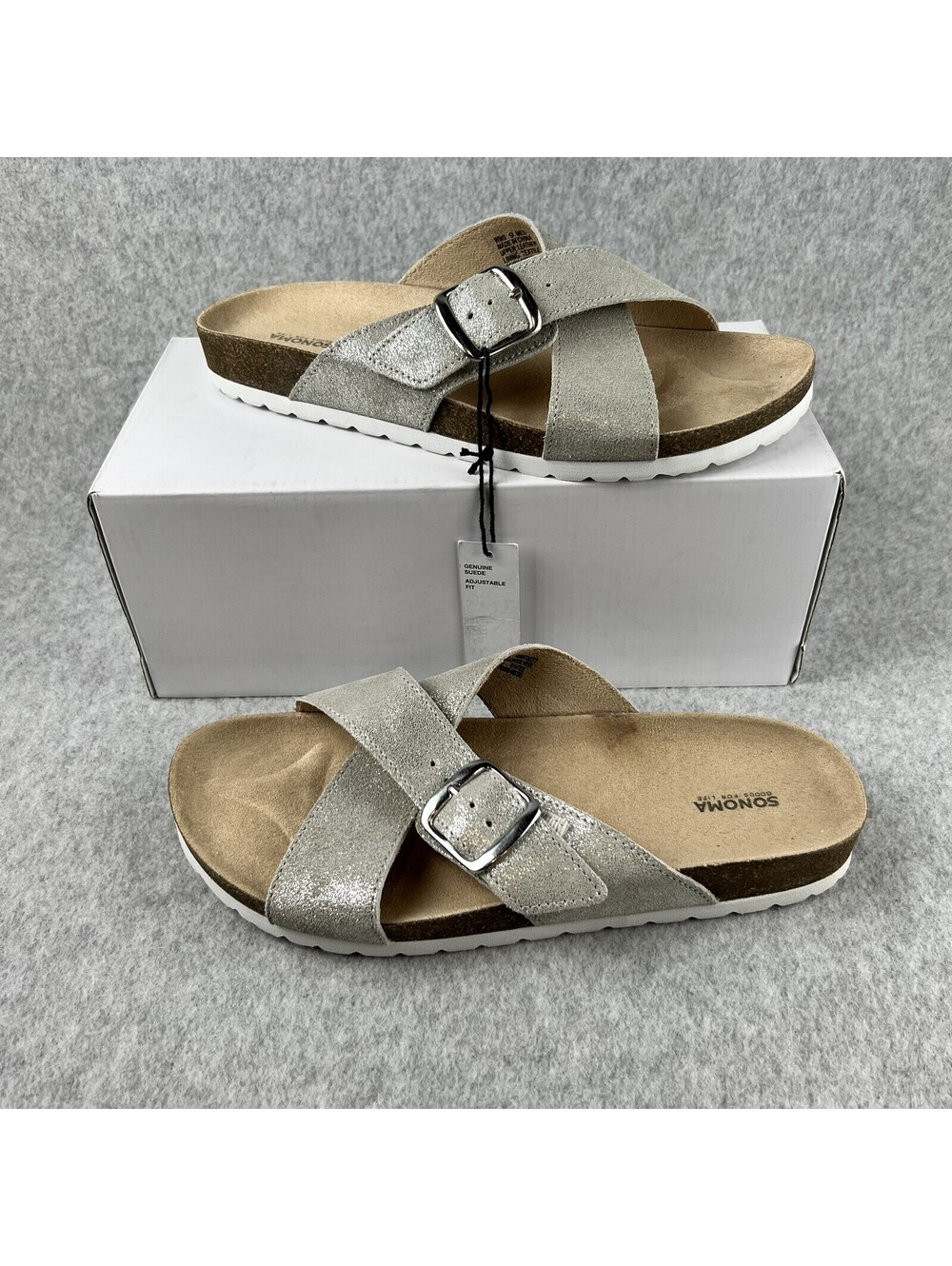 Sonoma Sandals Womens Size 10 Genuine upper leather Sliver Crisscross Strap
